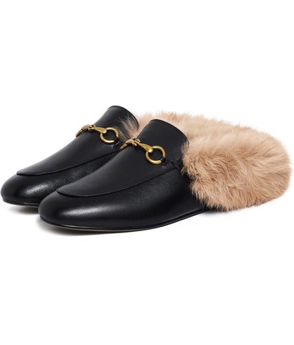 Women slippers black faux - black,